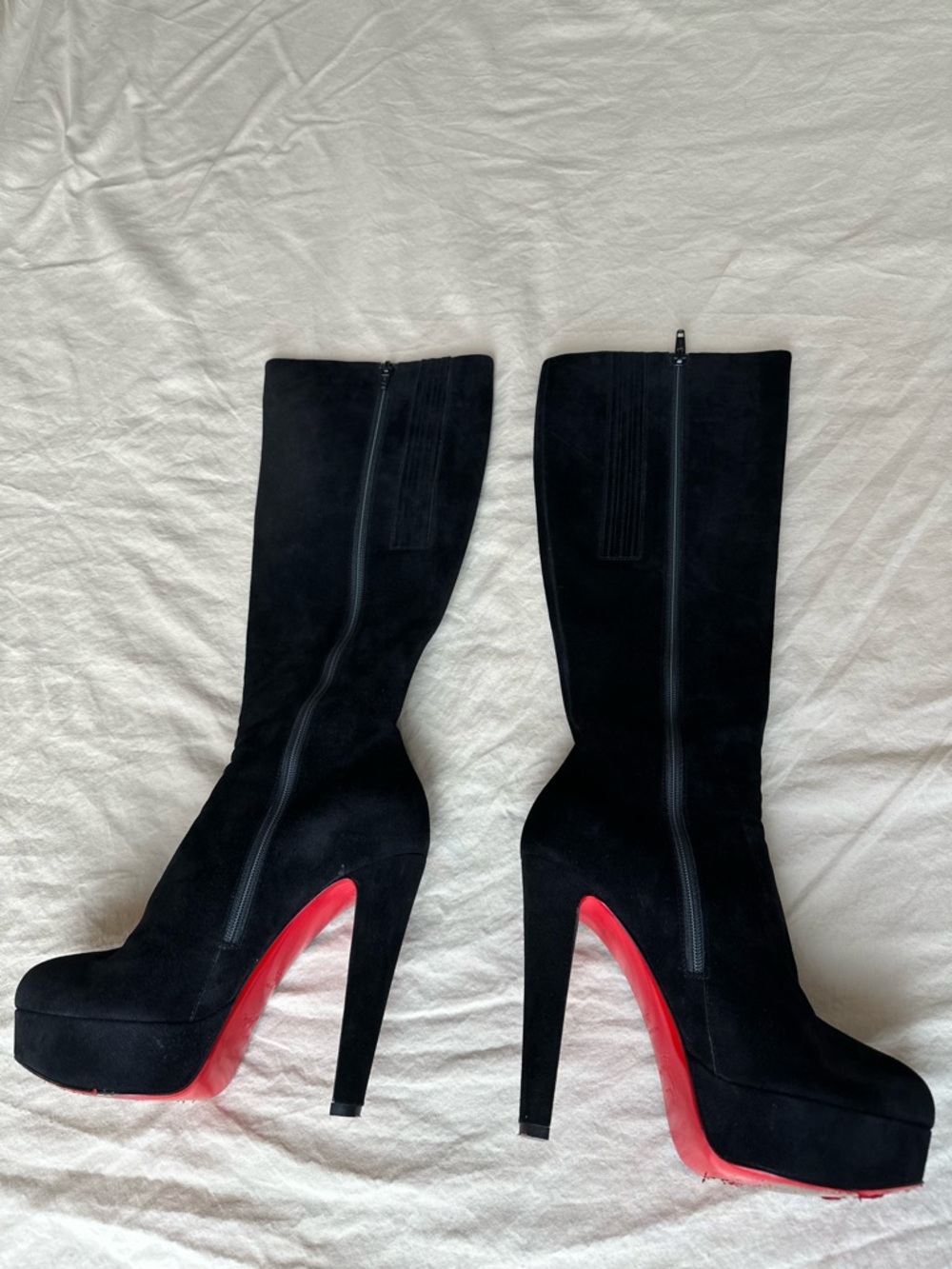 Christian Louboutin Black Suede Platform Knee-High Boots with Red Soles - Size 6 - Picture 3 of 7